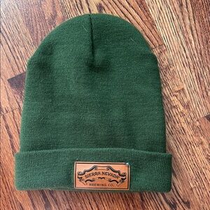 Forest Green Knit Hat with Leather Patch